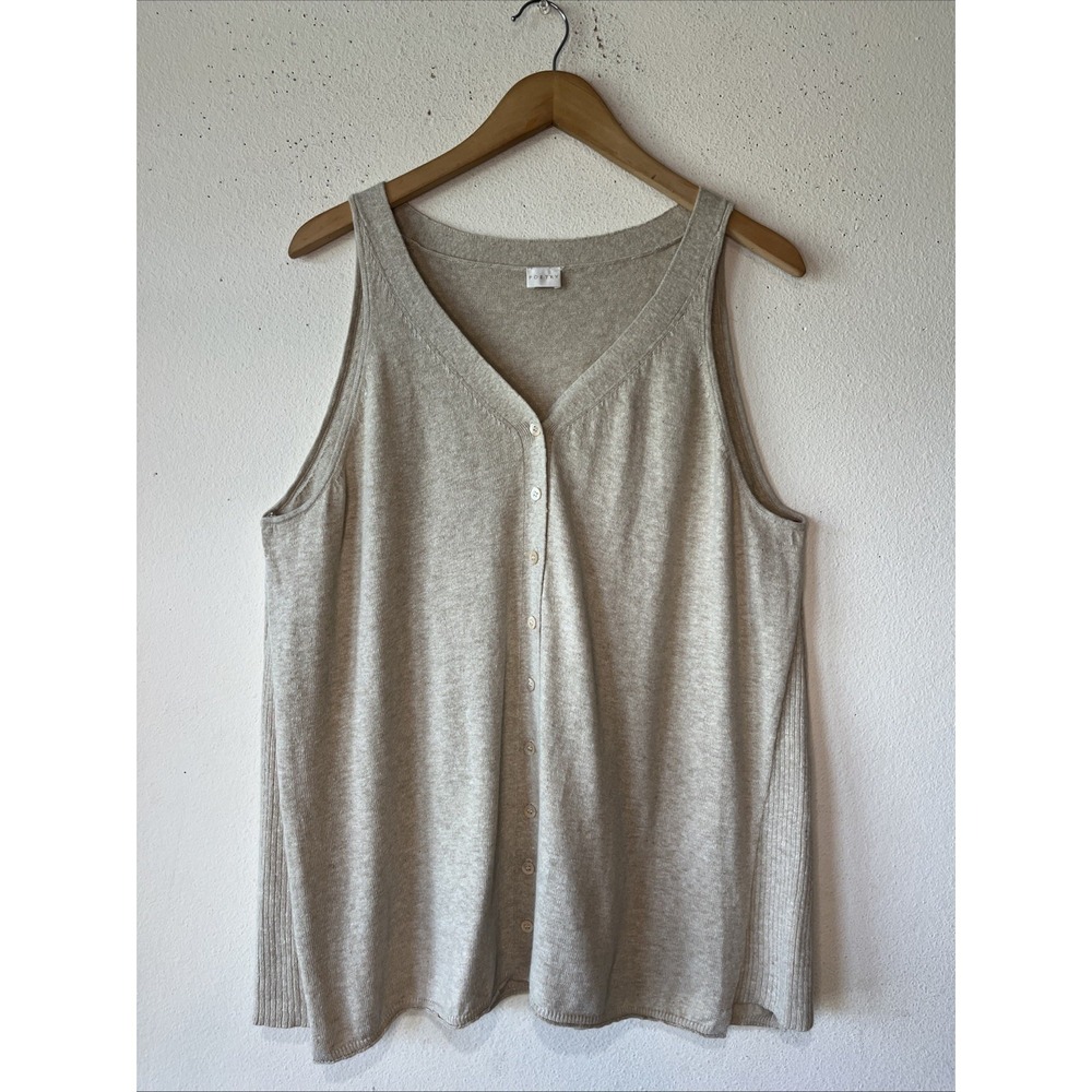 Poetry Beige Linen Blend Sleeveless Top Button Knit Casual Career Minimalist 14